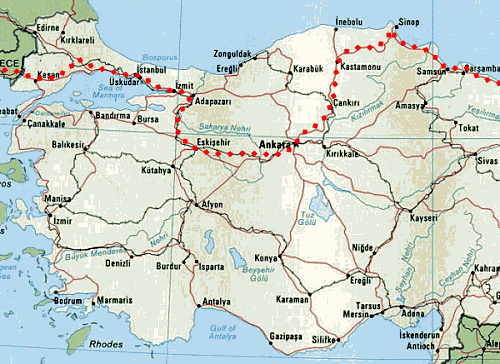 Route through western Turkey