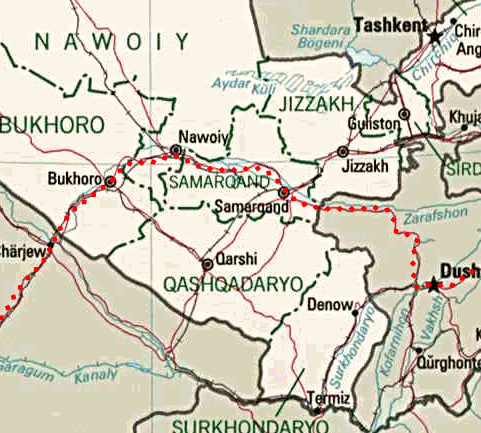 Route through Uzbekistan